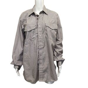 Crazy Cowboy Striped Pearl Snap Long Sleeve Western Shirt Size L